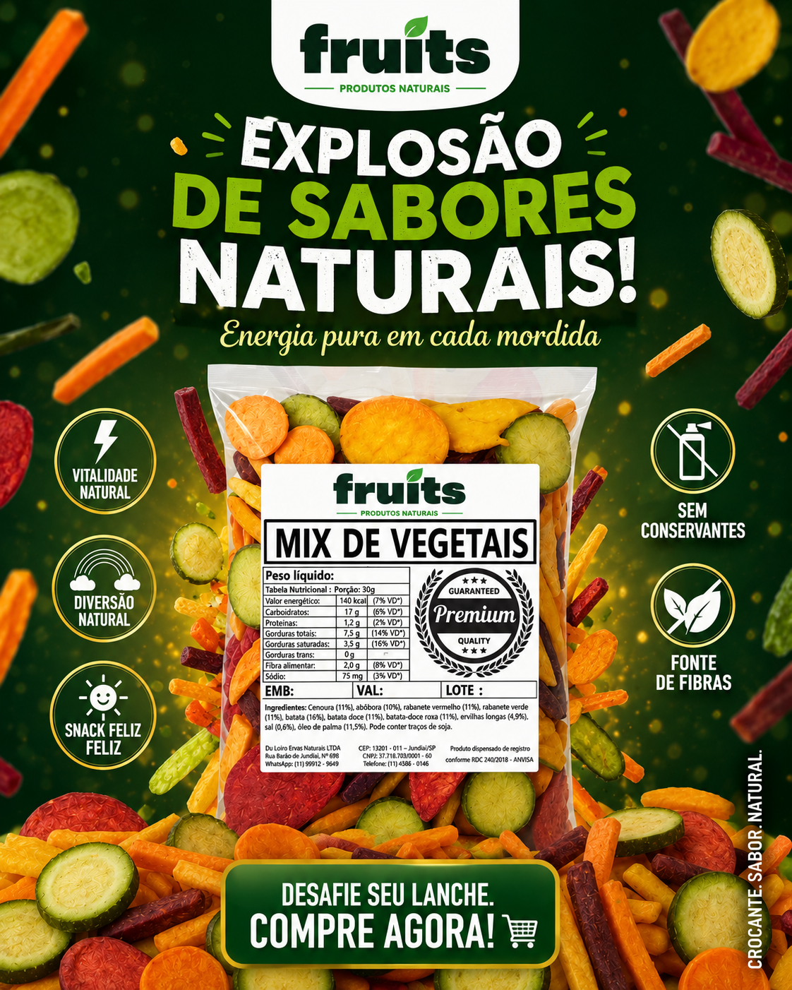 Mix de Vegetais Crocantes Desidratados - Snack Saudável