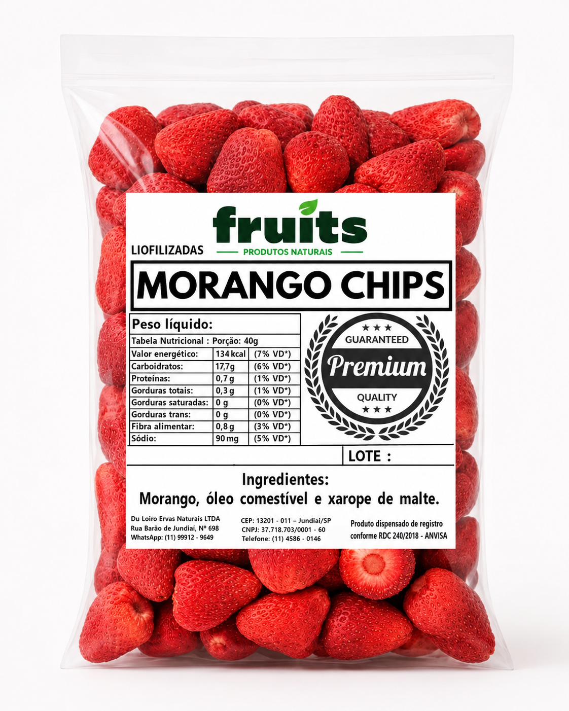Chips de Morango Liofilizado - Snack Saudável